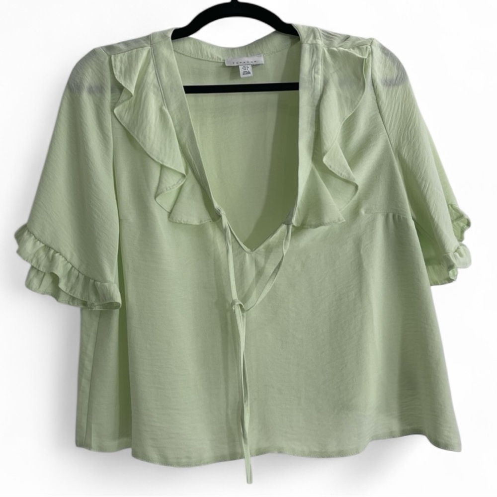 TOPSHOP + MAISIE Frill Keyhole Blouse Pale Green, Size US 6 EUR 38 NWOT feminine